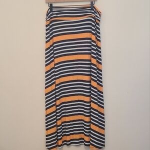 Merona Long Line Maxi Skirt Navy & Peach Color witih Stripes & Ruched Sides